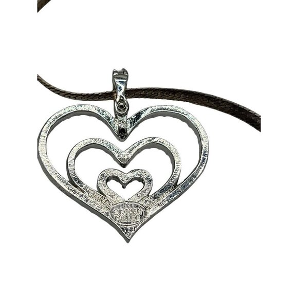 Nolan Miller Triple Crystal Heart Pendant 20" Mark Wasserman Samara Herringbone - Picture 8 of 12